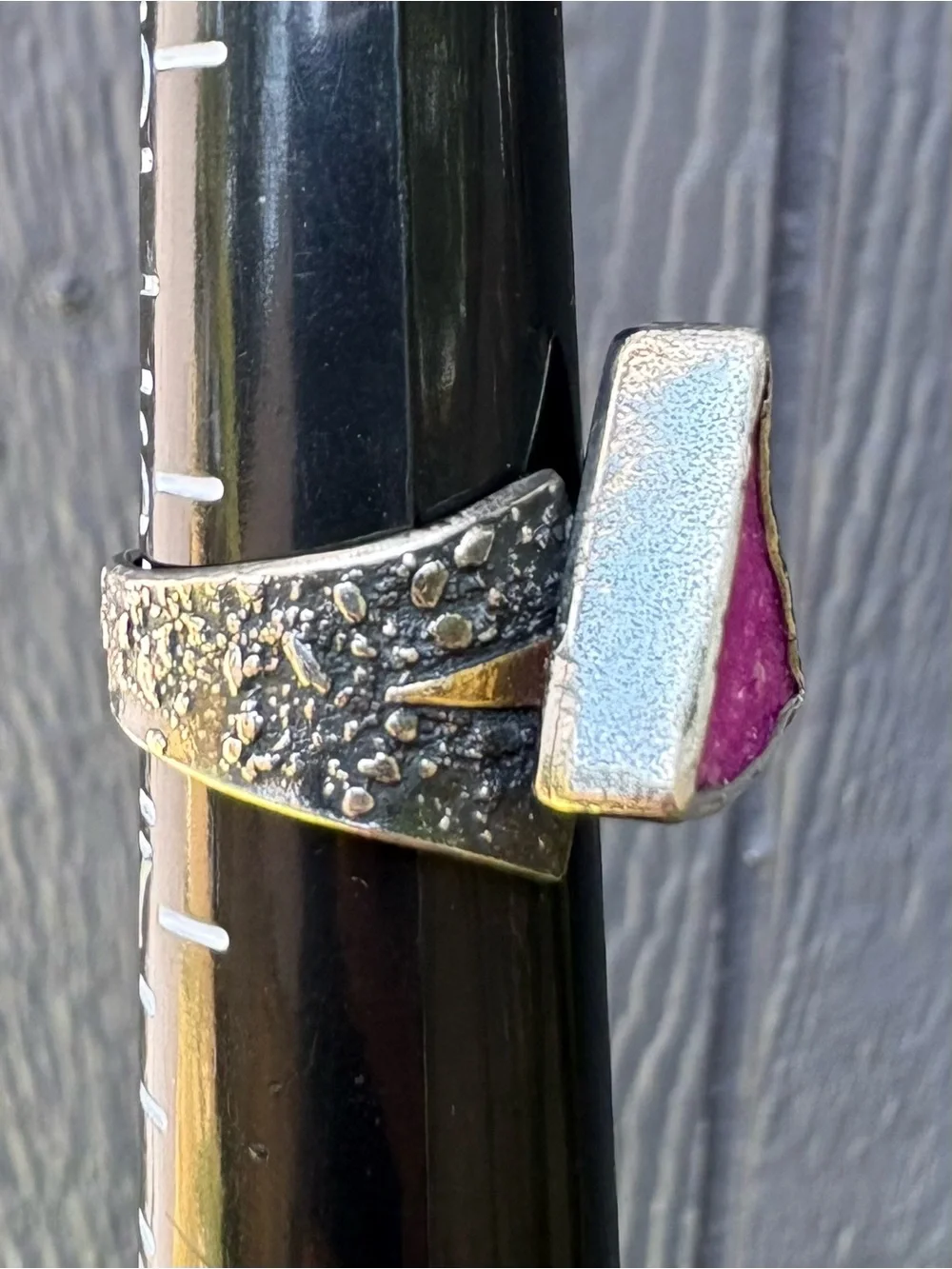 Pink Cobalto Calcite Sterling Silver Gold Druzy ring size 6 Artisan Designer